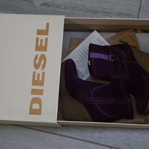 Diesel Purple Platform Bootie Hi Wedge Heel Plum Hi Ankle Suede Size EU 36 US 6 - Picture 6 of 6
